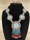 Vintage Native American Seed Bead Medallion Pendant Necklace Earrings Set