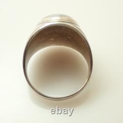 Vintage Native American Signed Agate Cabochon Sterling Silver Band Ring Sz 9