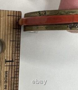 Vintage Native American Signed NEZ Sterling Silver Inaid Stone Cuff Bracelet