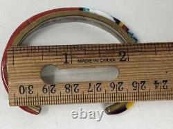 Vintage Native American Signed NEZ Sterling Silver Inaid Stone Cuff Bracelet