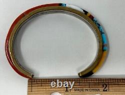 Vintage Native American Signed NEZ Sterling Silver Inaid Stone Cuff Bracelet