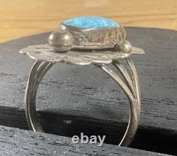 Vintage Native American Signed SB Sterling Silver, Turquoise Ring Size 9.5