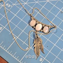 Vintage Native American Signed Sterling Feather Necklace