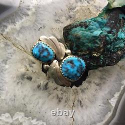 Vintage Native American Silver 2 Turquoise Floral Ring Size 6.5 For Women