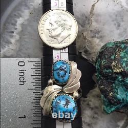 Vintage Native American Silver 2 Turquoise Floral Ring Size 6.5 For Women
