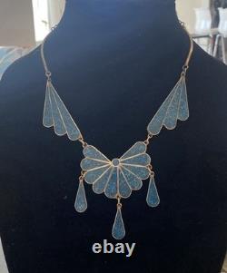 Vintage Native American Silver And Inlaid Turquoise Chip Statement Necklace