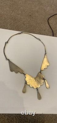 Vintage Native American Silver And Inlaid Turquoise Chip Statement Necklace
