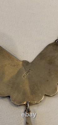 Vintage Native American Silver And Inlaid Turquoise Chip Statement Necklace