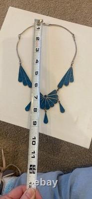 Vintage Native American Silver And Inlaid Turquoise Chip Statement Necklace