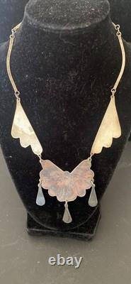 Vintage Native American Silver And Inlaid Turquoise Chip Statement Necklace