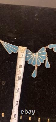 Vintage Native American Silver And Inlaid Turquoise Chip Statement Necklace