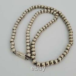 Vintage Native American Silver Bead Necklace 21-3/4 Stamped TN-49/925