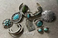 Vintage Native American Silver Jewelry LOT Turquoise Rings Earrings Bracelet +