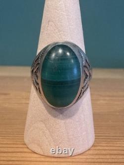 Vintage Native American Silver, Malachite Men's Ring Large, Heavy Size 12