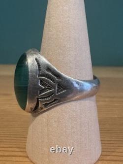 Vintage Native American Silver, Malachite Men's Ring Large, Heavy Size 12