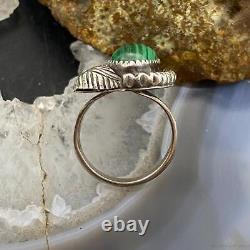 Vintage Native American Silver Oval Malachite Ornate Ring Size 7.5 For Women