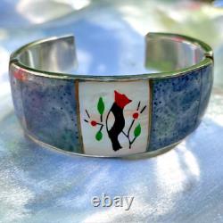 Vintage Native American Silver Shell Cuff Bracelet Signed Black Catbird Handmade Vintage Native American Silver Shell Cuff Bracelet Signed Black Catbird Handmade