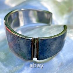 Vintage Native American Silver Shell Cuff Bracelet Signed Black Catbird Handmade