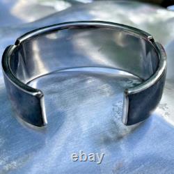 Vintage Native American Silver Shell Cuff Bracelet Signed Black Catbird Handmade