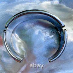 Vintage Native American Silver Shell Cuff Bracelet Signed Black Catbird Handmade