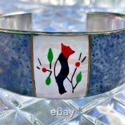 Vintage Native American Silver Shell Cuff Bracelet Signed Black Catbird Handmade