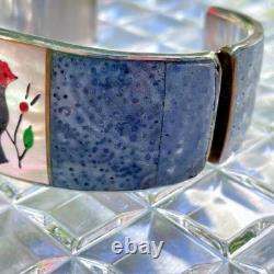 Vintage Native American Silver Shell Cuff Bracelet Signed Black Catbird Handmade