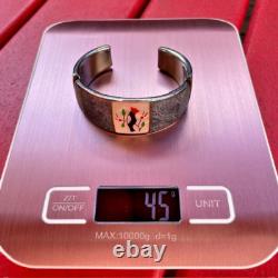 Vintage Native American Silver Shell Cuff Bracelet Signed Black Catbird Handmade