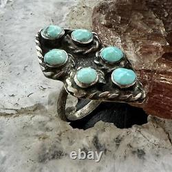 Vintage Native American Silver Turquoise Cluster Ring Size 7 For Women