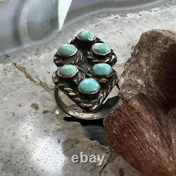 Vintage Native American Silver Turquoise Cluster Ring Size 7 For Women