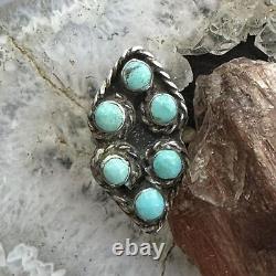 Vintage Native American Silver Turquoise Cluster Ring Size 7 For Women