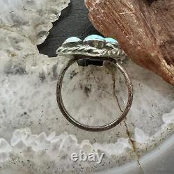 Vintage Native American Silver Turquoise Cluster Ring Size 7 For Women