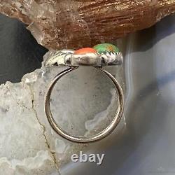 Vintage Native American Silver Turquoise & Coral Ornate Ring Size 6.5 For Women