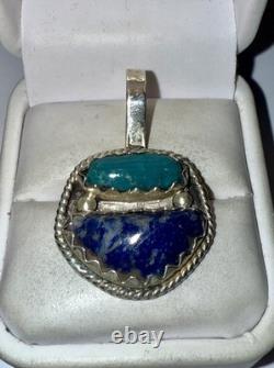 Vintage Native American Solid Sterling Silver Natural Gemstone Pendant SIGNED