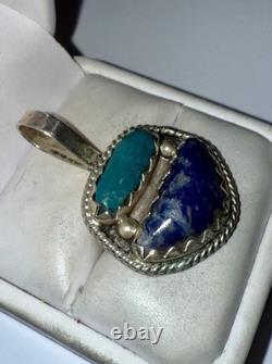 Vintage Native American Solid Sterling Silver Natural Gemstone Pendant SIGNED