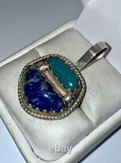 Vintage Native American Solid Sterling Silver Natural Gemstone Pendant SIGNED