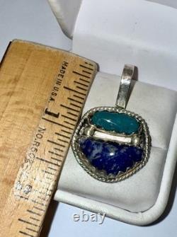 Vintage Native American Solid Sterling Silver Natural Gemstone Pendant SIGNED