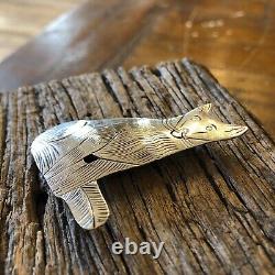 Vintage Native American Solid Sterling Silver Sitting Wolf Brooch Fine Jewellery