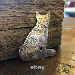 Vintage Native American Solid Sterling Silver Sitting Wolf Brooch Fine Jewellery