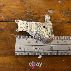 Vintage Native American Solid Sterling Silver Sitting Wolf Brooch Fine Jewellery