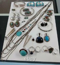 Vintage Native American Southwest Sterling Silver Signed Jewelry Lot 35 Items