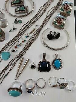 Vintage Native American Southwest Sterling Silver Signed Jewelry Lot 35 Items