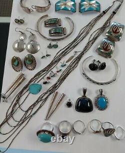 Vintage Native American Southwest Sterling Silver Signed Jewelry Lot 35 Items