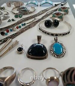 Vintage Native American Southwest Sterling Silver Signed Jewelry Lot 35 Items