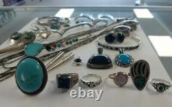 Vintage Native American Southwest Sterling Silver Signed Jewelry Lot 35 Items