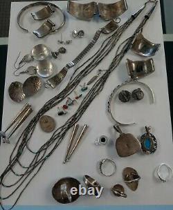 Vintage Native American Southwest Sterling Silver Signed Jewelry Lot 35 Items