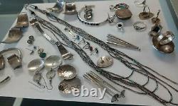 Vintage Native American Southwest Sterling Silver Signed Jewelry Lot 35 Items