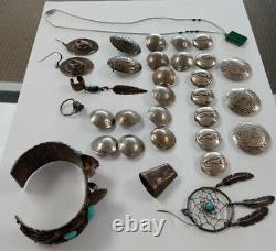 Vintage Native American Southwestern Sterling Silver Mixed Jewelry Lot 30 Items