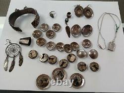 Vintage Native American Southwestern Sterling Silver Mixed Jewelry Lot 30 Items