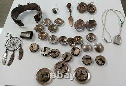 Vintage Native American Southwestern Sterling Silver Mixed Jewelry Lot 30 Items