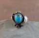 Vintage Native American Squash Blossom Sterling Silver Turquoise Ring 5.25 #111